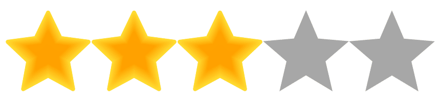 Three yellow stars and two gray stars, representing a three out of five star rating, as seen in Lakeland product reviews.